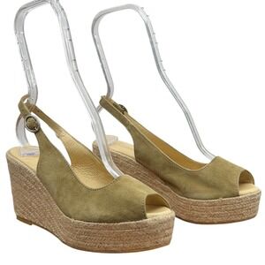 Cordani Evan Espadrille Wedge Sandal Women SZ 38 Green Boho Suede Slingback Soft
